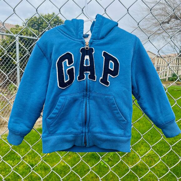 Vintage Classic Baby Gap Sweatshirt Fleece Lined Zip Up Hoodie Spellout Y2K Kids - Picture 1 of 6
